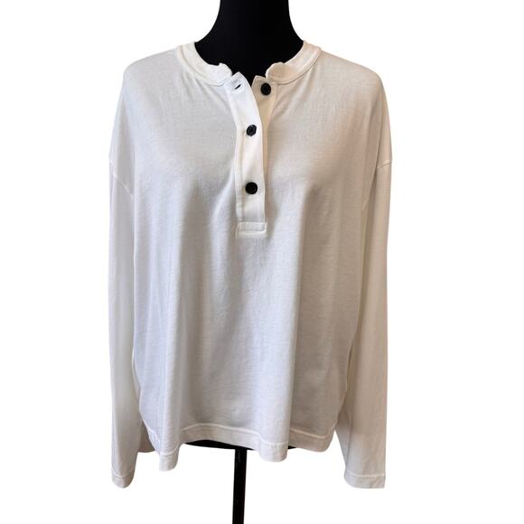 TREASURE & BOND Women's White Raglan Sleeve Top Button Henley Thermal Size 1X - Picture 1 of 5
